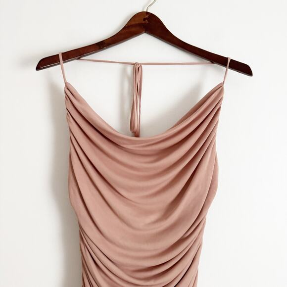 MICHAEL COSTELLO x Revolve Everly Ruched Mini Dress Mauve Nude Large L - Picture 5 of 11